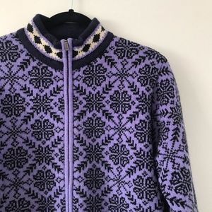 LL Bean Purple Nordic Snowflake Zip Up Jacket